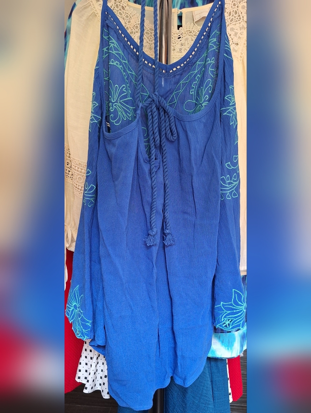 Miss Me Blue Embroidered Boho Tank Top NWT Size M - Picture 2 of 4